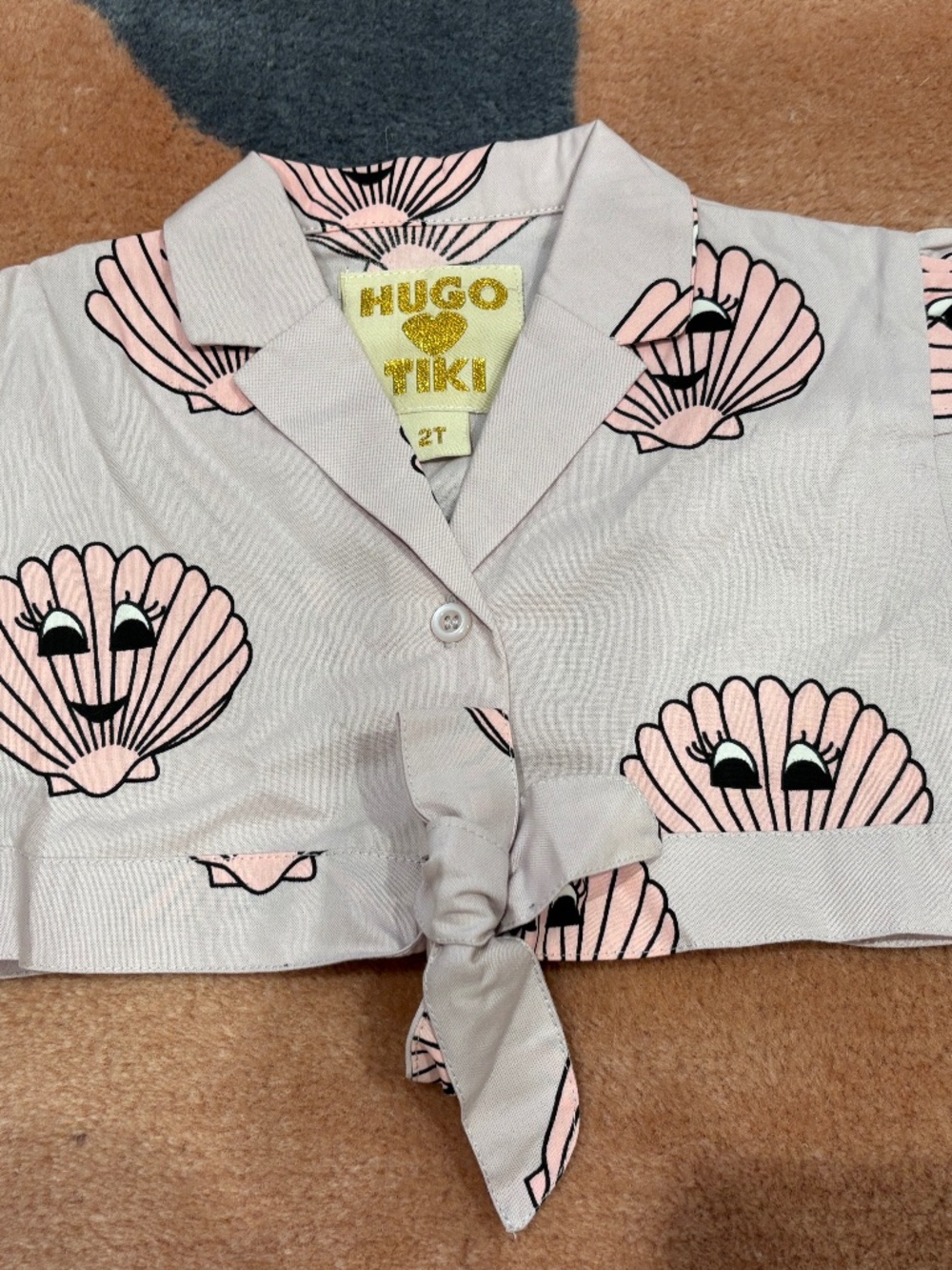Hugo Loves Tiki Shell Print Tie Front Shirt – Size 2T